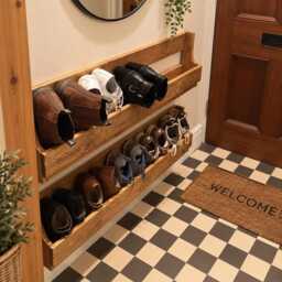 Rustic Narrow Wooden Wall Mounted Shoe Rack - Small Space Storage - thumbnail 4