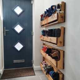 Rustic Narrow Wooden Wall Mounted Shoe Rack - Small Space Storage - thumbnail 2