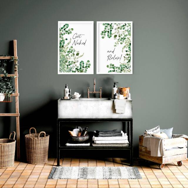 Spa Decor, Home Decor Bathroom Set Of 2 Art, Bathroom Wall Botanical Bathroom, Relax Sign Bathroom, Relaxation Gift - image 1