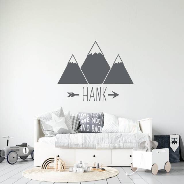 Mountain Wall Decal For Nursery, Woodland Nursery Decor, Kids Name Sign Wall, Boys Room Art, Boho Decor Bedroom - image 1
