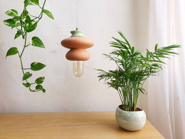 Terracotta Lamp, Pendant Ceramic Unique Lighting, Terra Cotta Hanging Light Fixture - image 1
