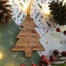 Personalised Santa Claus Wooden Christmas Tree Decoration Family Gift - thumbnail 1