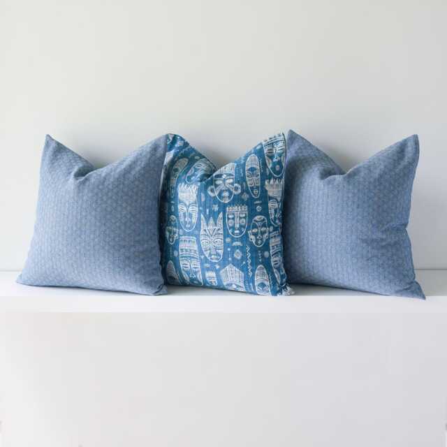 Blue Aztec Mask Cotton Cushion Set, Boho Throw Pillows - image 1