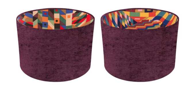 Recycled Damson Purple Brushed Linen With Bauhaus Red Or Pink Interior Style Cylinder/Drum Lampshades Pendant Shade Table - image 1