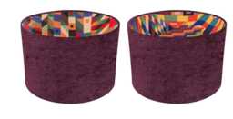 Recycled Damson Purple Brushed Linen With Bauhaus Red Or Pink Interior Style Cylinder/Drum Lampshades Pendant Shade Table