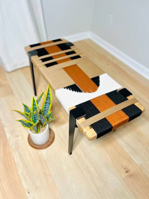 Hand-Woven Entryway Bench Mcm Style End Of Bed & Mudroom Seating - Custom-Made, Multiple Sizes - image 1