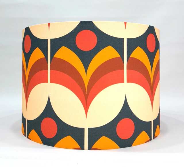 Retro Orange Floral Fabric Handmade Drum Lampshade - image 1