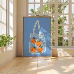Modern Fruit Wall Art Print, Oranges in Net Bag Poster, Minimalist Kitchen Decor, Contemporary Still Life Artwork, Poster - thumbnail 3