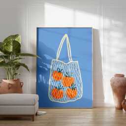 Modern Fruit Wall Art Print, Oranges in Net Bag Poster, Minimalist Kitchen Decor, Contemporary Still Life Artwork, Poster - thumbnail 2