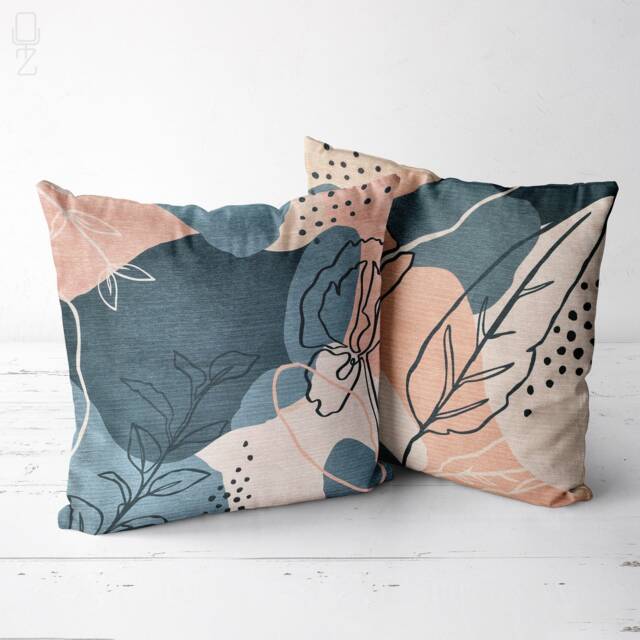 Abstract Leaf Velvet Cushion Cover Set Pink & Gray, Double Sided - image 1