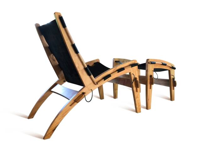 Quilpo Black Leather Lounge Chair & Ottoman Mid-Century Modern Design - image 1