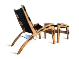 Quilpo Black Leather Lounge Chair & Ottoman Mid-Century Modern Design - thumbnail 1