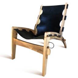 Quilpo Black Leather Lounge Chair & Ottoman Mid-Century Modern Design - thumbnail 3