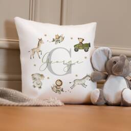 Personalised Jungle Cushion - Safari Nursery Boy's Lion Baby Boy Gift Decor - thumbnail 1