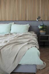 Rustic Linen Bedspread - Softened Washed Pure Throw Quilt in Natural Color Linen Blanket - thumbnail 1