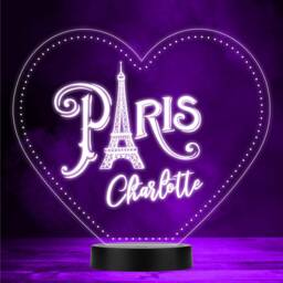 Paris City Eiffel Tower Heart Led Lamp Personalised Gift Night Light - Bedroom - thumbnail 1