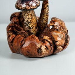 Frog On Mushroom, Hand Carved, Painted Statue, Animal, Wood Carving, Sculpture, Nature, Home Decor, Burl Wood, Artwork, Gift For Friend - thumbnail 4