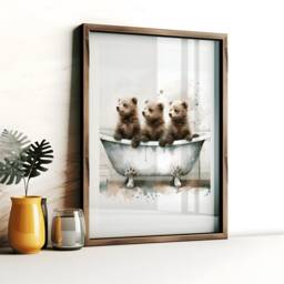Bear Cub Bathroom Print - Animal Bathtub Poster - Bath Room Wall Art Vintage Watercolour Kids Animals Artwork - thumbnail 3