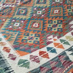 Kilim Rug Classic, Handmade Artisan Afghan Turkish Aztec Geometric Wool 185x123 cm - thumbnail 4