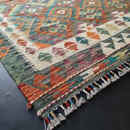 Kilim Rug Classic, Handmade Artisan Afghan Turkish Aztec Geometric Wool 185x123 cm - thumbnail 2