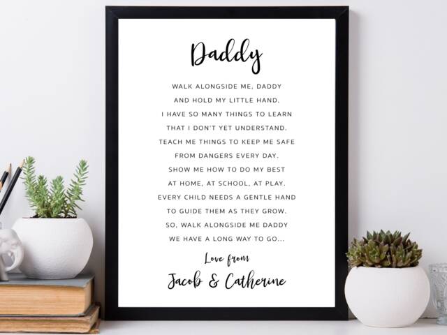 Daddy Personalised Poem - Walk Alongside Me Dad Print Poster Home Decor Gift Bespoke A5 A4 A3 Framed - image 1