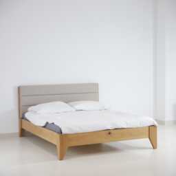 Minimalist Solid Oak Bed With A Natural Linen Upholstered Headboard - thumbnail 3