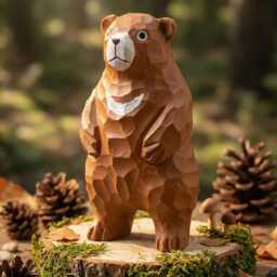 Hand-Carved Wooden Bear Figurine - Rustic Woodland Nursery Decor Whimsical Moon Sculpture Unique Nature Lover Gift - thumbnail 4