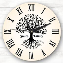 Family Tree Black Silhouette Peach Personalised Gift Clock - thumbnail 1