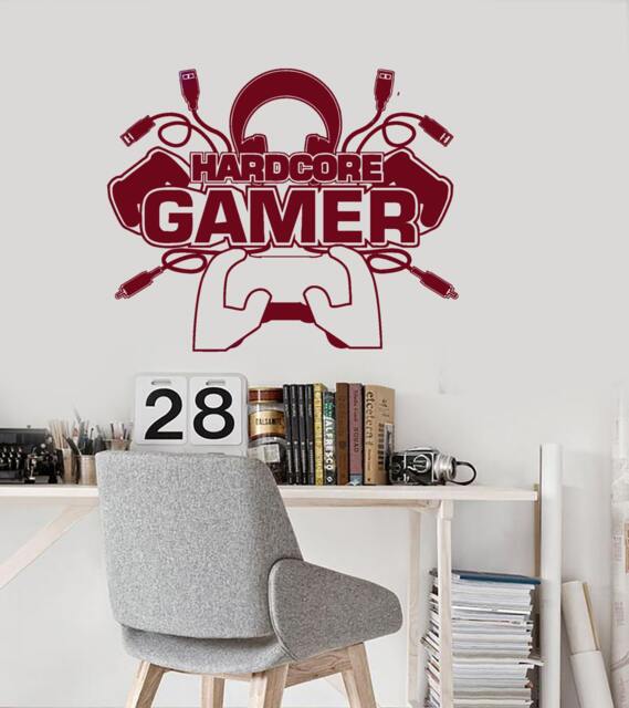 Wall Vinyl Decal Children's Room Decor Hardcore Gamer Boy Computer Games Gaming Joystick Decoration - #1117Dz - image 1