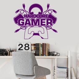 Wall Vinyl Decal Children's Room Decor Hardcore Gamer Boy Computer Games Gaming Joystick Decoration - #1117Dz - thumbnail 2