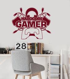Wall Vinyl Decal Children's Room Decor Hardcore Gamer Boy Computer Games Gaming Joystick Decoration - #1117Dz - thumbnail 1