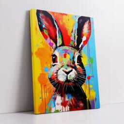 Colorful Rabbit Animal Abstract Oil Painting Splatter Style Wall Art, Framed Canvas Poster Print, Home Kitchen Office Room Decor, Gifts - thumbnail 2