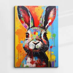 Colorful Rabbit Animal Abstract Oil Painting Splatter Style Wall Art, Framed Canvas Poster Print, Home Kitchen Office Room Decor, Gifts - thumbnail 3