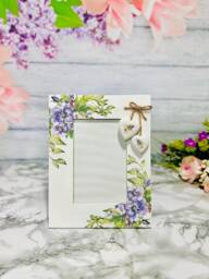 Floral Decoupage Wood Photo Frame, Rustic Hearts - 4x6 Photo - thumbnail 1