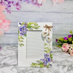 Floral Decoupage Wood Photo Frame, Rustic Hearts - 4x6 Photo - thumbnail 3