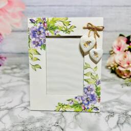Floral Decoupage Wood Photo Frame, Rustic Hearts - 4x6 Photo - thumbnail 2