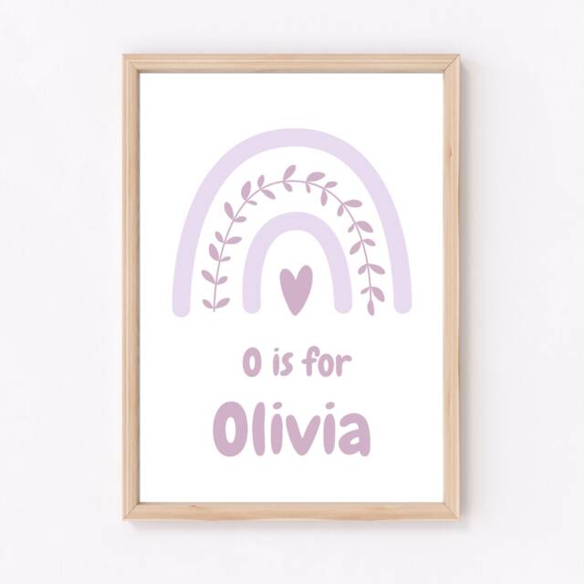 Lilac Nursery Decor, Violet Girls Bedroom Prints, Personalised Kids Rainbow Wall Art, Purple - image 1
