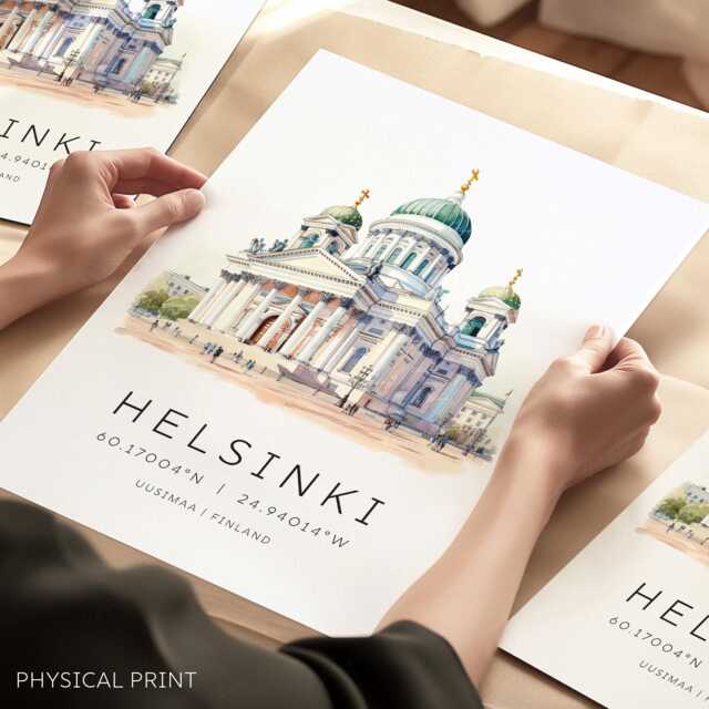 Helsinki Travel Print, Wall Art, Unique Giftsm Finland Watercolor Prints, Hanging Home Decor, Gift - image 1