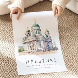 Helsinki Travel Print, Wall Art, Unique Giftsm Finland Watercolor Prints, Hanging Home Decor, Gift - thumbnail 2