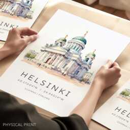 Helsinki Travel Print, Wall Art, Unique Giftsm Finland Watercolor Prints, Hanging Home Decor, Gift - thumbnail 1