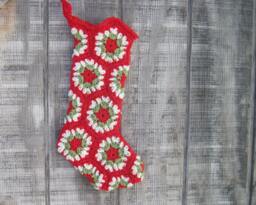 Crocheted Granny Square Christmas Stocking