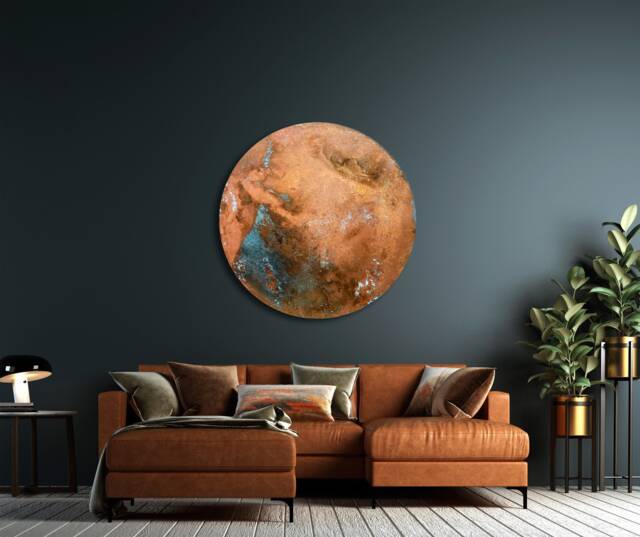 Copper Wall Art, Large Cirlce, Patinated Decoration, Patina Copper, Blue Patina, Lofty Design, Metal Art - image 1