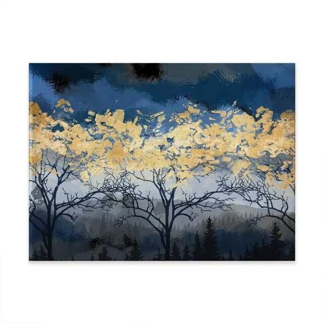 Golden Autumn Trees Canvas Print, Navy Blue Wall Art - image 1