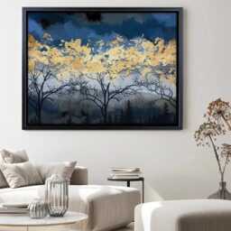 Golden Autumn Trees Canvas Print, Navy Blue Wall Art - thumbnail 3