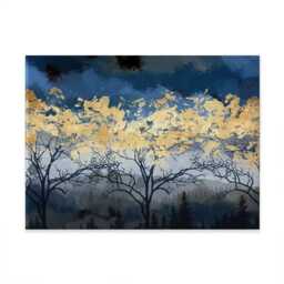 Golden Autumn Trees Canvas Print, Navy Blue Wall Art - thumbnail 1