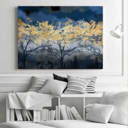 Golden Autumn Trees Canvas Print, Navy Blue Wall Art - thumbnail 2