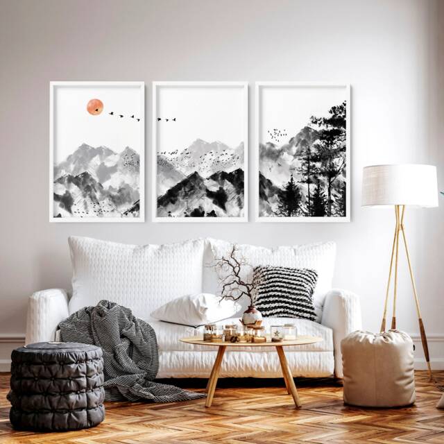 Watercolor Minimal Landscape Mountain Set Of 3 Prints, Home Decor Wall Art, Above The Bed Hangings Office - image 1