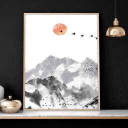 Watercolor Minimal Landscape Mountain Set Of 3 Prints, Home Decor Wall Art, Above The Bed Hangings Office - thumbnail 2
