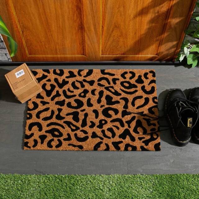 Leopard Print Coir Doormat Non-Slip PVC Backing - image 1