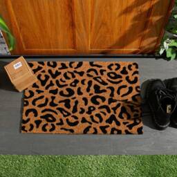 Leopard Print Coir Doormat Non-Slip PVC Backing - thumbnail 1